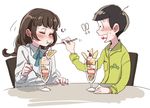  1girl black_hair blush brown_hair feeding food juushimatsu's_girlfriend long_hair matsuno_juushimatsu osomatsu-kun osomatsu-san parfait short_hair spoon yamano_(151515) 