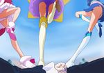  3girls amanogawa_kirara boots cure_flora cure_mermaid cure_twinkle go!_princess_precure haruno_haruka haruyama_kazunori head_out_of_frame kaidou_minami magical_girl multiple_girls petticoat precure shut_(go!_princess_precure) thighhighs white_legwear yellow_eyes 