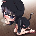  animal_ears animal_hood bare_legs barefoot black_hair burn_scar cat_ears cat_hood cat_tail dorei_to_no_seikatsu_~teaching_feeling~ highres hood hoodie sat-c scar solo sylvie_(dorei_to_no_seikatsu) tail 