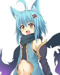  animal_ears blue_hair eighth_note fang hair_ornament highres mahcdai musical_note navel original planol_note scar simple_background slit_pupils smile solo white_background yellow_eyes 