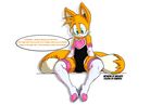  2015 anthro argento balls bulge canine cosplay crossdressing erection fox hi_res male mammal miles_prower penis precum solo sonic_(series) tylersdad 