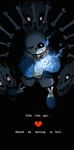  ;d black_background blue_fire bone burning_eye burning_hand english fire fur_trim gasterblaster glowing glowing_eye hand_in_pocket heart hood hoodie long_sleeves looking_at_viewer magic male_focus one_eye_closed open_mouth sans shorts simple_background skeleton skull slippers smile solo source_quote spoilers teeth twohairs undertale 