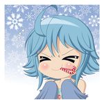  &gt;_&lt; 1girl ahoge blue_hair blue_wings candy candy_cane chibi christmas closed_eyes eating eyes_closed feathered_wings harpy highres monster_girl monster_musume_no_iru_nichijou papi_(monster_musume) portrait smile solo staticwave white_border wings 