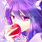  apple close-up food fruit highres kawasaki_toiro long_hair original purple_hair red_eyes solo 