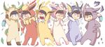  :&lt; ;3 ;d ^_^ animal_costume arms_up bangs black_eyes black_hair blunt_bangs blush brothers bubble chibi closed_eyes closed_mouth cosplay electricity espeon espeon_(cosplay) eyebrows eyebrows_visible_through_hair fang fire flareon flareon_(cosplay) forked_tail full_body gen_1_pokemon gen_2_pokemon gen_4_pokemon gen_6_pokemon half-closed_eyes hand_on_hip heart heart_in_mouth highres jolteon jolteon_(cosplay) koineko_(aph0310) leaf leafeon leafeon_(cosplay) legs_apart lineup looking_at_viewer male_focus matsuno_choromatsu matsuno_ichimatsu matsuno_juushimatsu matsuno_karamatsu matsuno_osomatsu matsuno_todomatsu multiple_boys one_eye_closed open_mouth osomatsu-kun osomatsu-san pokemon sextuplets siblings simple_background smile smoke sparkle standing star sylveon sylveon_(cosplay) tail vaporeon vaporeon_(cosplay) white_background 