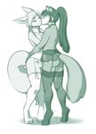  anthro breasts butt canine clothed clothing corset duo eyes_closed female female/female fox garter half-dressed hand_on_butt invalid_tag kissing kittydee mammal monochrome pussy simple_background skimpy standing topless white_background 