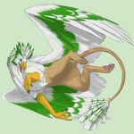  ambiguous_gender avian better_version_at_source green_background gryphon low_res male orange.slice paws presenting simple_background solo 