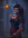  armor canine cigarette fangs female fur grey_fur lowly-owly mammal pose smile solo video_games warcraft were werewolf worgen world_of_warcraft 