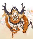  blonde_hair cagliostro_(granblue_fantasy) candy cape capelet cloak dragon food ghost granblue_fantasy green_eyes halloween halloween_costume holding holding_hair hood lollipop long_hair pumpkin sakasa_(guranyto) smile solo spike star wrist_cuffs 