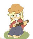  2015 alasou alpha_channel anthro applejack_(mlp) blonde_hair clothing cowboy_hat cute female friendship_is_magic green_eyes guitar hair hat lagomorph long_hair mammal musical_instrument my_little_pony patreon rabbit simple_background solo transparent_background 