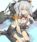  blue_eyes em_s gloves hat kantai_collection kashima_(kantai_collection) long_hair miniskirt silver_hair skirt smile solo turret twintails uniform wavy_hair 
