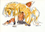  2015 all_fours animal_genitalia balls blonde_hair blue_eyes breasts canine equine female fox from_behind fur hair heather_bruton horse horsecock lying male male/female mammal nude on_front penetration penis sex side_boob yellow_fur 