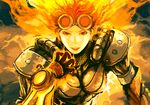  armor chandra_nalaar fiery_hair fire goggles goggles_on_head light_smile magic:_the_gathering poojon_x red_eyes solo 