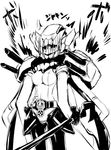  akaza anchor armor belt bodysuit breasts cannon commentary_request covered_nipples cowboy_shot gears gloves greyscale helmet henshin holding holding_weapon kamen_rider kantai_collection long_hair machinery medium_breasts monochrome monster motion_lines shinkaisei-kan short_hair simple_background skin_tight solo standing teeth weapon white_background wo-class_aircraft_carrier 