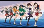  akagi_(kantai_collection) blue_eyes blue_hair brown_eyes brown_hair grey_eyes grey_hair group_picture group_profile hair_between_eyes headband hiryuu_(kantai_collection) j_soul_brothers japanese_clothes kaga_(kantai_collection) kantai_collection lineup long_hair looking_at_viewer looking_up miniskirt multiple_girls muneate okuba one_eye_closed onmyouji parody pointing pointing_up pose profile remodel_(kantai_collection) short_hair shoukaku_(kantai_collection) side_ponytail skirt souryuu_(kantai_collection) standing standing_on_one_leg thighhighs twintails yellow_eyes zettai_ryouiki zuikaku_(kantai_collection) 