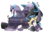  achi ambiguous_gender anthro bent_over black_fur blue_fur butt canine duo fur goo img-master lucario mammal muk nintendo open_mouth pok&eacute;mon red_eyes sweat video_games yellow_fur 