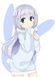  absurdres blue_eyes blue_hair blush dress gochuumon_wa_usagi_desu_ka? gyouza_aniki hair_ornament hairclip highres hood hooded_dress hoodie kafuu_chino long_hair paw_pose solo sweater sweater_dress tail 