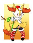  2015 anthro balls bell black_fur blush braixen canine christmas clothing erection footwear front_view fur hat holidays leash legwear looking_at_viewer male mammal multicolored_fur nintendo offering open_mouth penis penis_leash pok&eacute;mon santa_hat shoes smile solo sparkydb standing stockings thigh_highs video_games white_fur yellow_fur 
