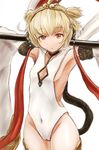  andira_(granblue_fantasy) armpits blonde_hair breasts cameltoe cleavage_cutout covered_nipples erune granblue_fantasy highres looking_at_viewer navel red_eyes short_hair sidehiwinder small_breasts solo staff 