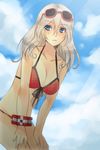  alisa_ilinichina_amiella beach bikini blue_eyes blue_sky blush breasts cloud day god_eater god_eater_burst long_hair looking_at_viewer md5_mismatch moonku navel outdoors sky solo swimsuit 