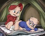  alvin_and_the_chipmunks alvin_seville anthro blue_eyes bottomless brothers butt camping chipmunk clothed clothing cub cute duo exploring eyewear glasses half-dressed hat hoodie incest lando legwear male male/male mammal penis rodent sibling simon_seville sleeping_bag socks sweater tent young 