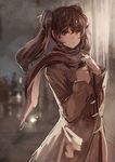  blurry blush bokeh depth_of_field highres koruse long_hair looking_at_viewer monochrome original scarf sepia sketch solo twintails 