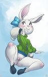  anthro atryl bottomless brother brother_and_sister buckteeth bunbun_npc_(undertale) cinnamon_(undertale) clothed clothing duo female feral half-dressed lagomorph leash looking_at_viewer mammal pet pussy rabbit sibling sister sweater teeth undertale untertale video_games 