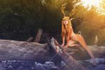  anthro antlers blonde_hair breasts casual_nudity cervine cosplay deer edit female forest hair horn livia_chu mammal nude outside photo_manipulation pose public_nudity small_breasts solo tasteful_nudity tree 