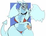  anthro big_breasts big_thighs bikini blue_eyes book breasts clothing collar crown dragon dragon_princess dragon_princess_ii elsinverguenza eyewear female glasses holding_breast horn looking_at_viewer princess royalty scalie swimsuit towergirls wings 