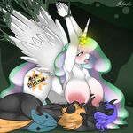  2016 anthro areoa big_breasts breastfeeding breasts butt captured changeling equine erect_nipples female friendship_is_magic horn huge_breasts malamol mammal my_little_pony nipples nude princess_celestia_(mlp) pussy winged_unicorn wings 