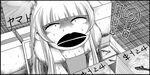  1girl aoki_hagane_no_arpeggio book_stack box fur_trim greyscale i-402_(aoki_hagane_no_arpeggio) kaname_aomame long_hair monochrome sitting solo staring sweat table wide-eyed yamato_(aoki_hagane_no_arpeggio) 