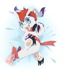  ambiguous_gender blue_eyes digimon fur gift_tag gomamon hair iguky long_ears looking_at_viewer mammal marine open_mouth pinniped red_hair ribbons seal white_fur 