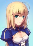  absurdres ahoge alternate_hairstyle aqua_eyes artoria_pendragon_(all) blonde_hair blush boa_(brianoa) erect_nipples eyebrows_visible_through_hair fate/grand_order fate/stay_night fate_(series) highres looking_at_viewer parted_lips puffy_sleeves saber smile solo type-moon 