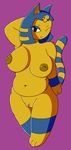  2016 animal_crossing ankha anthro belly big_breasts breasts cat digital_media_(artwork) egyptian erect_nipples feline female fur looking_at_viewer mammal mr.under nintendo nipples nude pussy simple_background smile solo video_games yellow_fur 