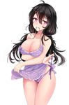  apron bad_id bad_pixiv_id beifeng_han black_hair breast_hold breasts cleavage collarbone colored_eyelashes embarrassed floral_print large_breasts looking_at_viewer miyaura_sanshio mouth_hold naked_apron nearly_naked_apron original panties print_panties purple_eyes purple_panties revision side-tie_panties sideboob solo thighs twintails underwear untying wavy_hair 
