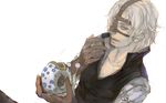  alternate_hair_color den_den_mushi g_(pixiv2678021) gloves male_focus mask one_piece open_mouth simple_background solo spandam white_background white_hair yellow_eyes 