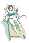  anthro beverage big_breasts bikini breasts brown_hair clothing female food fur hair half-closed_eyes invalid_tag kittydee lying mammal mouse navel on_back rodent simple_background smile solo swimsuit white_background white_fur 