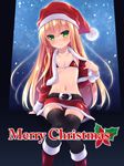  belt bikini_top black_legwear blonde_hair blush boots christmas green_eyes hat jacket lew long_hair male_focus navel open_clothes original otoko_no_ko panties pantyshot pantyshot_(sitting) red_panties santa_costume santa_hat sitting skirt smile snow solo thighhighs underwear upskirt window 