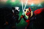  deadpool deathstroke equine fight friendship horse invalid_tag is magic mammal marvel my_little_pony pony 