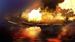  destruction explosion fire game_cg grisaia_(series) grisaia_no_kajitsu military military_vehicle no_humans ship warship water watercraft 