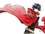  belt_buckle black_hair buckle cape feng_you looking_at_viewer male_focus purple_eyes shirou_kamui signature simple_background solo white_background x_(manga) 