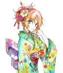  ansatsu_kyoushitsu ayasemn green_eyes hayami_rinka japanese_clothes kimono looking_at_viewer orange_hair solo 