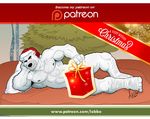  anthro b&iacute;ceps bear bed christmas drangator fur gift holidays male mammal muscular patreon polar_bear pose white_fur 