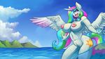  16:9 2015 anthro anthrofied areola armpits big_breasts breasts clothing cutie_mark digital_media_(artwork) equine erect_nipples eyewear feathered_wings feathers female friendship_is_magic goggles hair hair_over_eye hi_res horn long_hair mammal multicolored_hair my_little_pony nipples nude open_mouth outside patreon princess_celestia_(mlp) purple_eyes solo spread_wings tongue wallpaper water winged_unicorn wings zwitterkitsune 