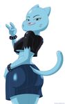  anthro blue_fur breasts butt canime cat clothed clothing feline female fur mammal mature_female mother nicole_watterson panties parent skirt solo the_amazing_world_of_gumball under_boob underwear 