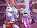  2015 annoyed book draconequus equine fan_character fangs female friendship_is_magic horn lopoddity mammal my_little_pony pandora_(lopoddity) sharp_teeth starswirl_the_bearded_(mlp) story_in_the_description teeth unicorn upside_down 