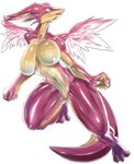  anthro big_breasts blue_eyes breasts claws dragon featureless_crotch female nude shiron_(artist) simple_background solo thick_thighs white_background wide_hips wings 