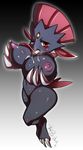 anthro anthrofied big_breasts blush breast_grab breasts claws erect_nipples food hand_on_breast huge_breasts looking_at_viewer melting nintendo nipples one_eye_closed pok&eacute;mon popsicle red_eyes saliva shiron_(artist) simple_background solo video_games weavile wide_hips 
