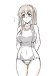  blonde_hair blue_eyes blush breasts byeontae_jagga flying_sweatdrops graf_zeppelin_(kantai_collection) kantai_collection large_breasts long_hair looking_at_viewer one-piece_swimsuit school_swimsuit solo standing swimsuit twintails white_school_swimsuit white_swimsuit 