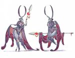  antennae anthro arthropod black_fur blood_drop_moth drachenmagier fur insect jewelry melee_weapon moth necklace ornamental_weapon polearm simple_background spear weapon white_background 